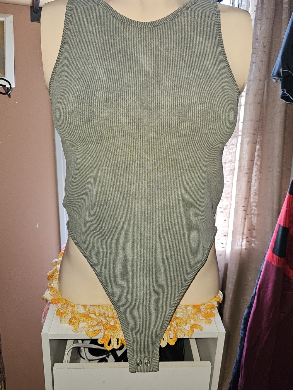 Ribbed Olive Green Tank Bodysuit - Fct
